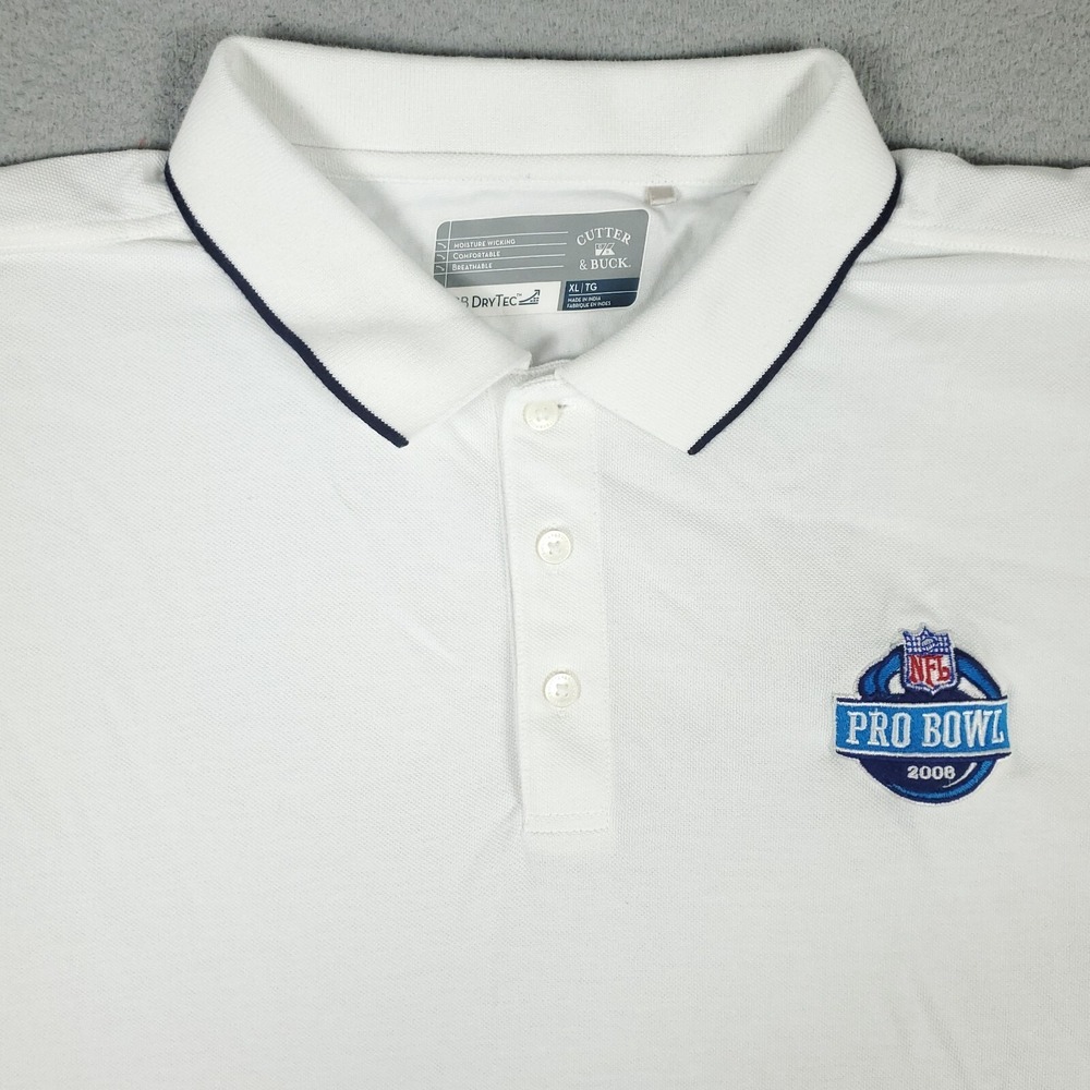 2008 NFL Pro Bowl Cutter & Buck White Casual Mens Short Sleeve Polo Shirt XL